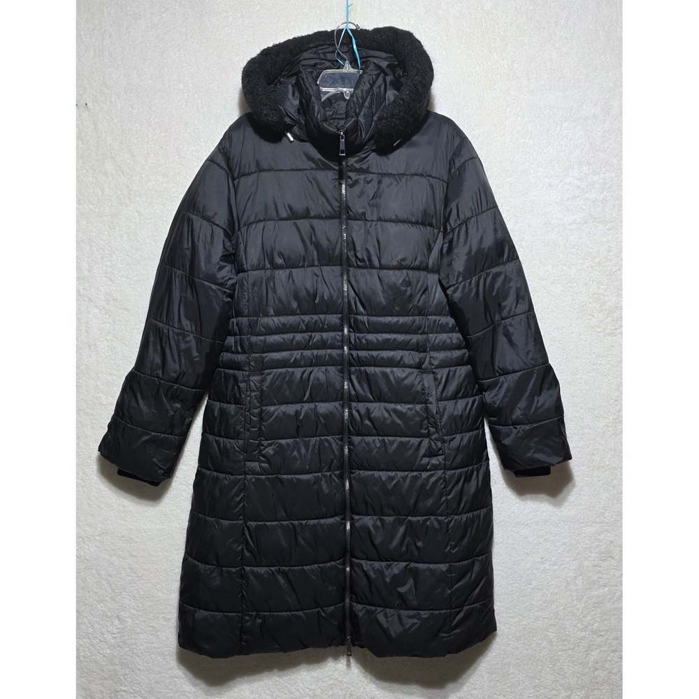 Attention Black Puffer Coat Women's Plus Size 1X Longline Hooded Quilted